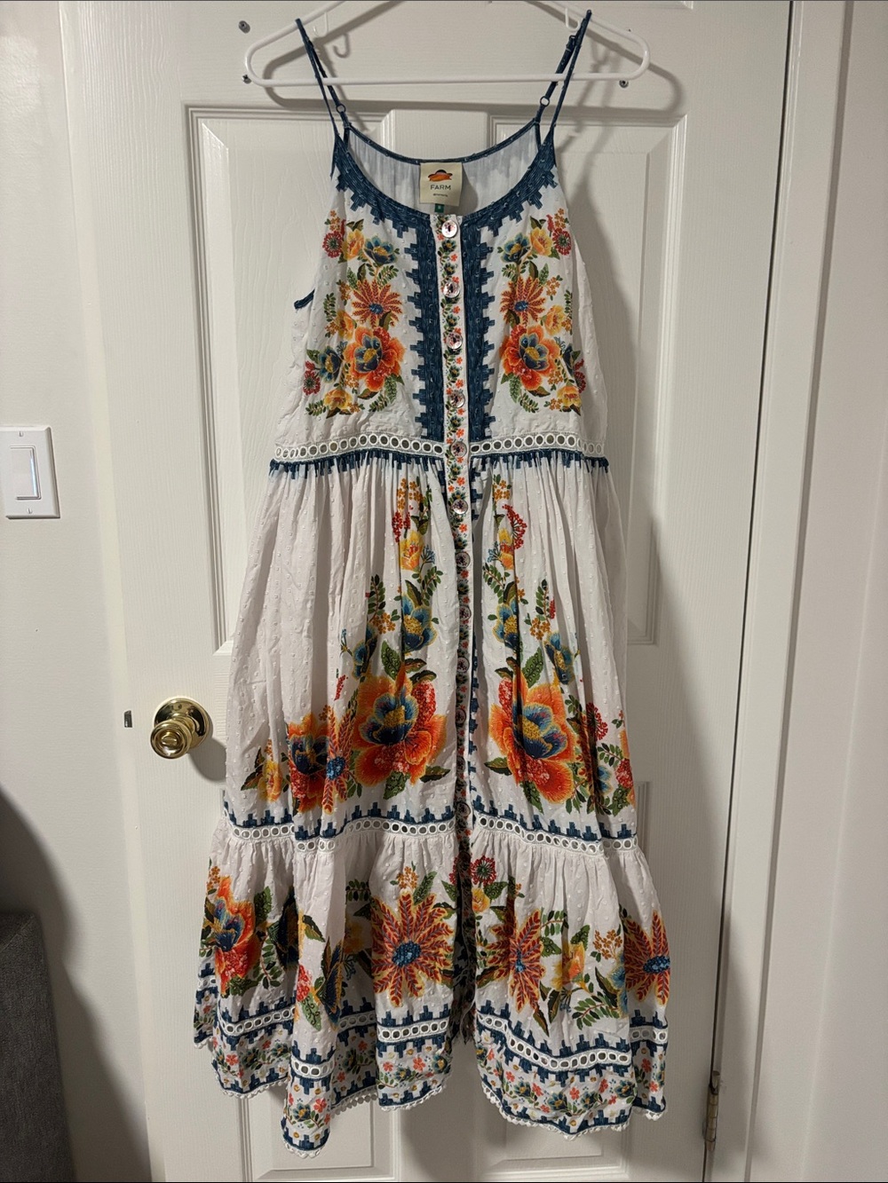 FARM Rio Off White Delicate Garden Midi Dress